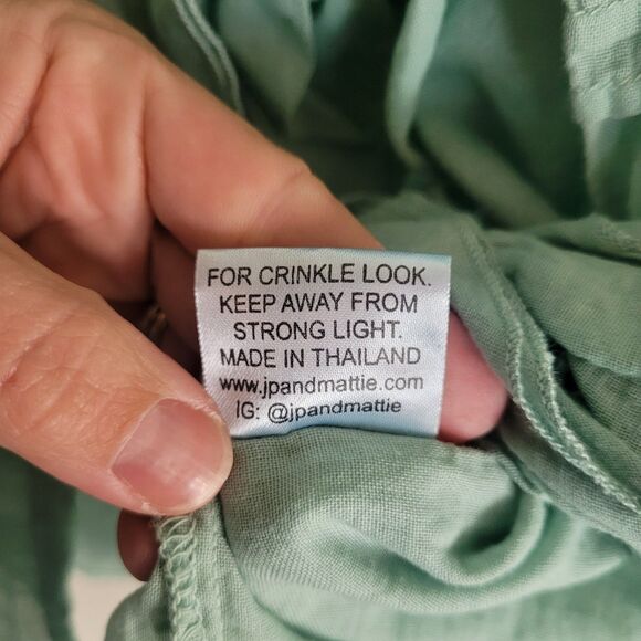 JP and Mattie Button Up Peasant Blouse Women's Small S Green Ruffle Boho Cotton - Picture 9 of 12